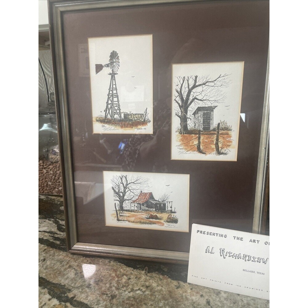 Al Richardson Signed Print & Water Color  Set of 3 Texas Core, Western Core